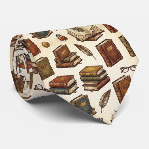 Librarian Faux Silk Antique Books Gentleman's Tie