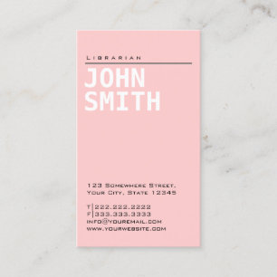 Librarian Girly Simple Plain Pink Business Card