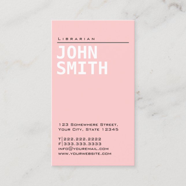 Librarian Girly Simple Plain Pink Business Card (Front)