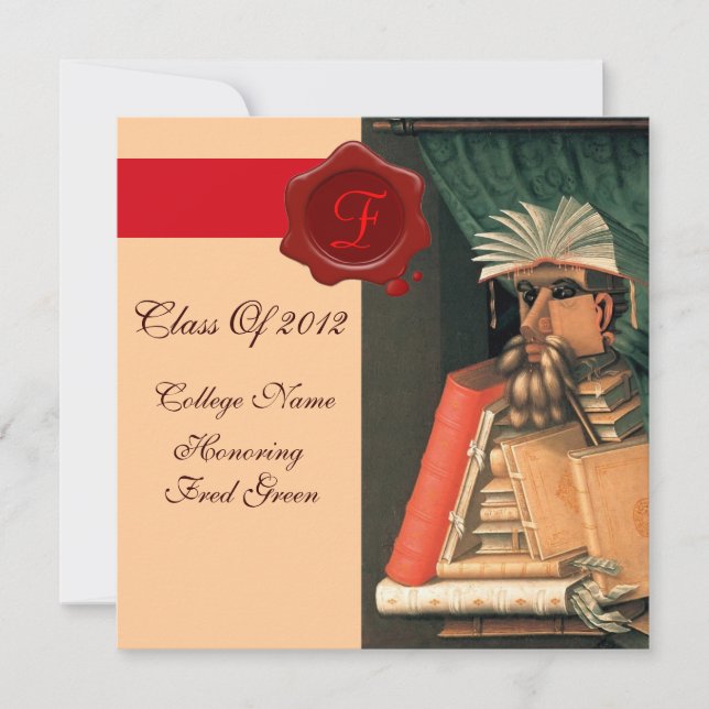 LIBRARIAN GRADUATION PARCHMENT WAX SEAL MONOGRAM INVITATION (Front)