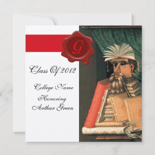 LIBRARIAN GRADUATION PARCHMENT WAX SEAL MONOGRAM INVITATION