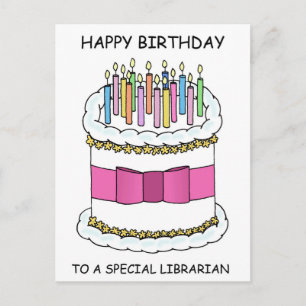 Librarian Happy Birthday Cake with Candles Postcard