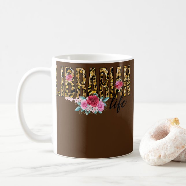Librarian Life Flower Leopard Print Cute Coffee Mug (With Donut)