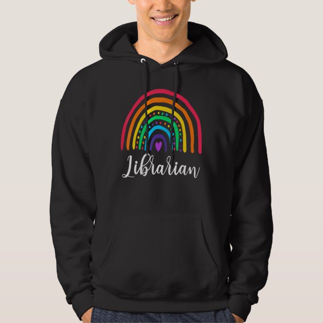Librarian Rainbow Leopard  School Librarian Hoodie (Front)