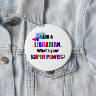 Librarian Superhero, bold Colourful design, 10 Cm Round Badge