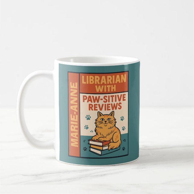 Librarian With Paw-sitive Reviews Cat & Book Lover Coffee Mug (Left)