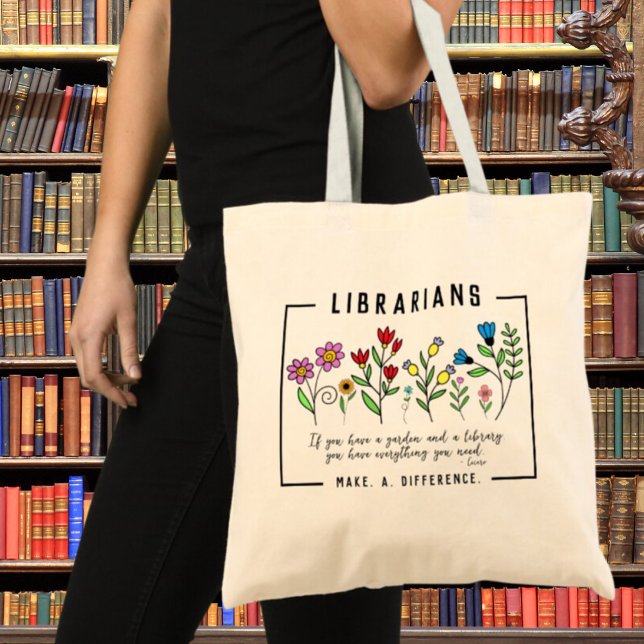 Librarians make a difference & flower quote tote bag (Creator Uploaded)