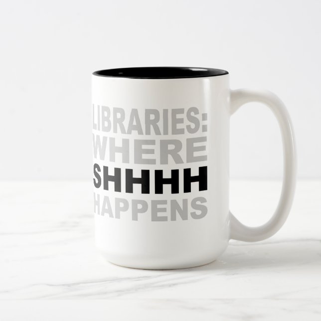 Libraries Where SHHH Happens Librarian Study Gift Two-Tone Coffee Mug (Right)