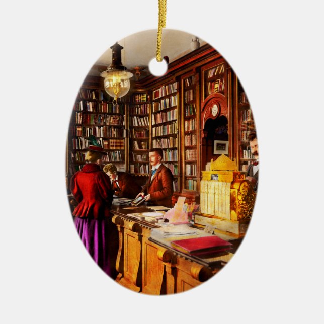 Library - A novel idea 1895 Ceramic Tree Decoration (Front)