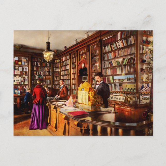 Library - A novel idea 1895 Postcard (Front)