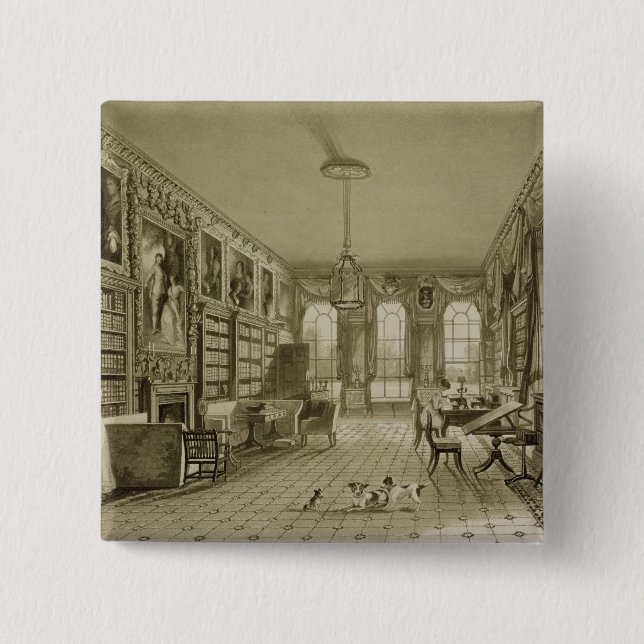 Library as Sitting Room, Cassiobury Park, c.1815, 15 Cm Square Badge (Front)