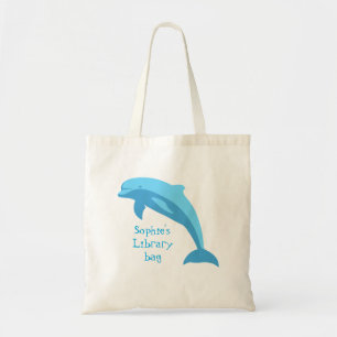 Library bag with kid's name blue dolphin