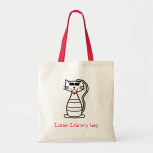 Library bag with kid's name cute cool cat