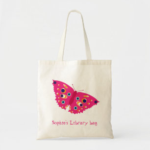 Library bag with kid's name pink butterfly