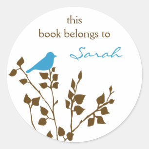 Library Blue Brown Bird Book Stickers