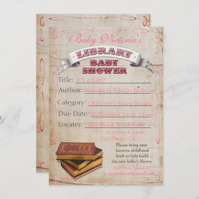 Library Book Baby Shower Invitations (Front/Back)