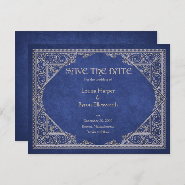 Library Book Blue Geek Literary Wedding Save The Date (Front/Back)