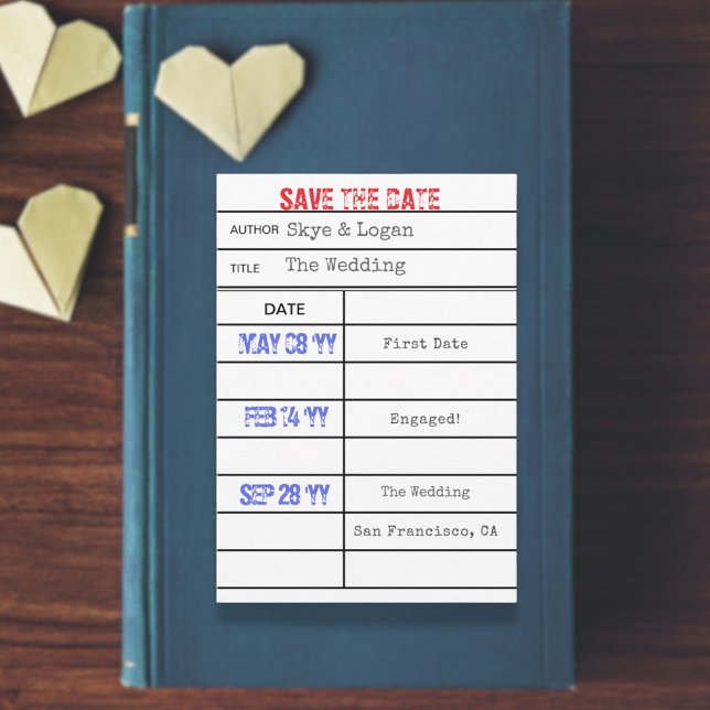 Library Book Checkout Card Timeline Save the Date  (Library book checkout card wedding save the date for your literary or library wedding with timeline.)