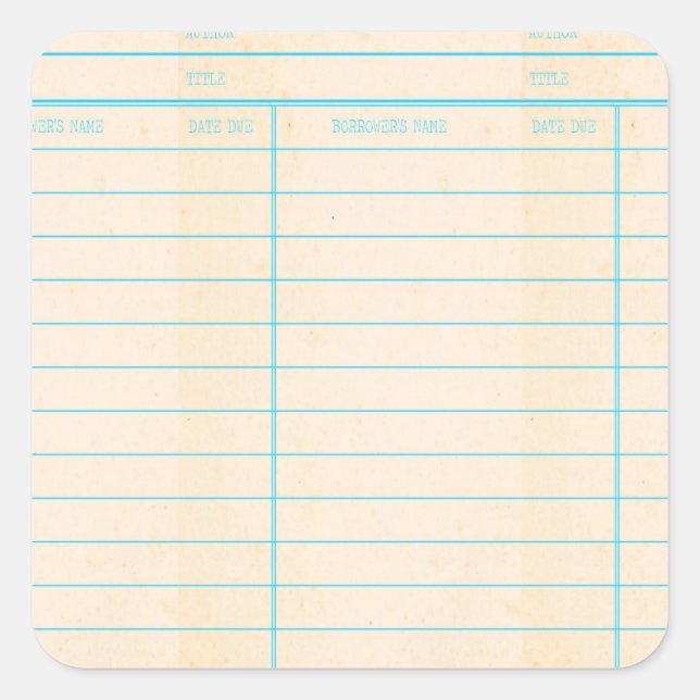 Library Book Date Due Card Square Sticker (Front)