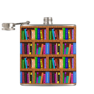Library Book Shelf Pattern for Readers Hip Flask