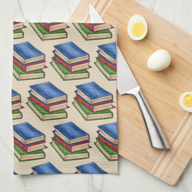 Library Book Stack Teacher Librarian Educator Gift Tea Towel (Quarter Fold)