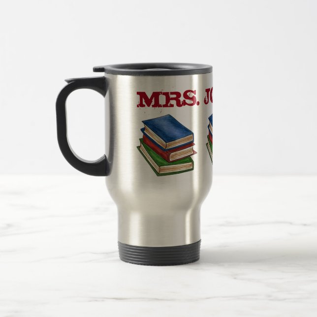 Library Book Stack Teacher Librarian Educator Gift Travel Mug (Left)