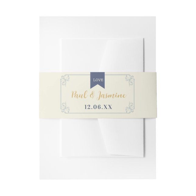Library Book Wedding Cutlery Band Cream Invitation Belly Band (Front Example)