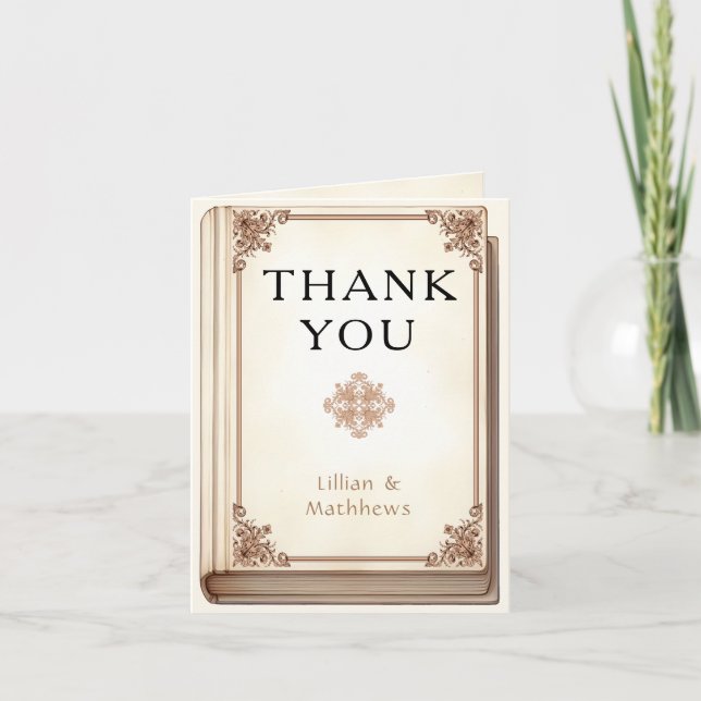 Library Book Wedding Folded Thank You Card (Front)