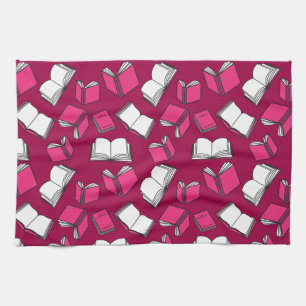 Library Books Fun Librarian Bookworm Pink Tea Towel