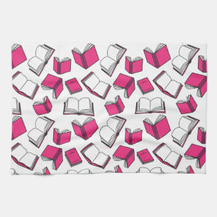 Library Books Fun Librarian Bookworm Pink White Tea Towel