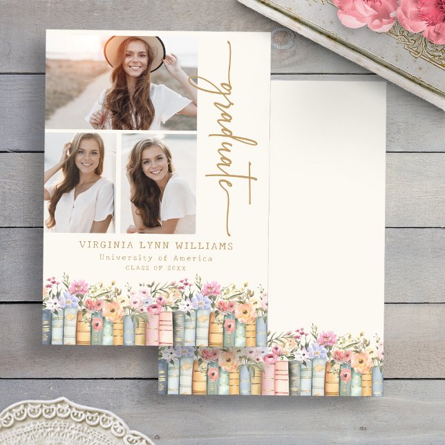 Library Books Graduation Announcement (Watercolor Library Books Photo Graduation Announcement by Painted Paperie
)