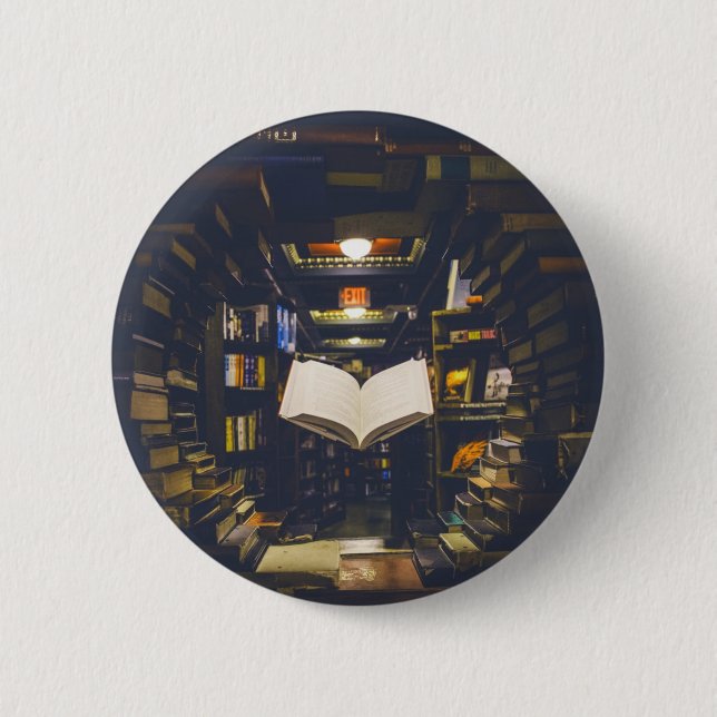 Library Books Shelves Open Book Read 6 Cm Round Badge (Front)
