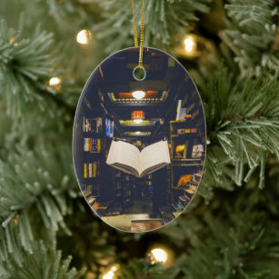 Library Books Shelves Open Book Read Ceramic Tree Decoration