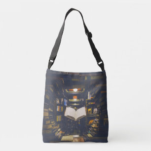 Library Books Shelves Open Book Read Crossbody Bag