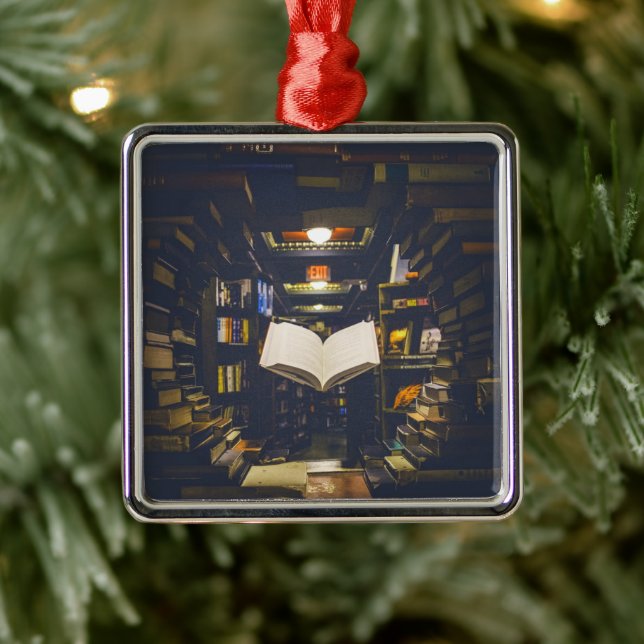 Library Books Shelves Open Book Read Metal Tree Decoration (Tree)