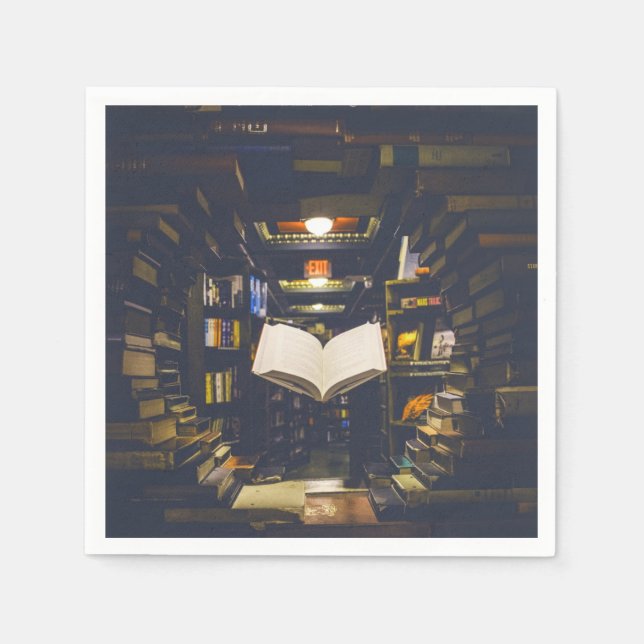 Library Books Shelves Open Book Read Napkin (Front)