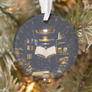 Library Books Shelves Open Book Read Ornament