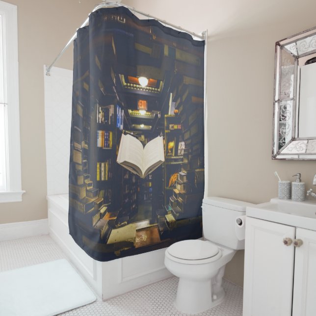 Library Books Shelves Open Book Read Shower Curtain (In Situ)