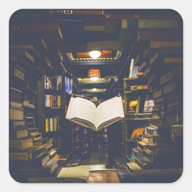 Library Books Shelves Open Book Read Square Sticker (Front)