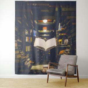 Library Books Shelves Open Book Read Tapestry