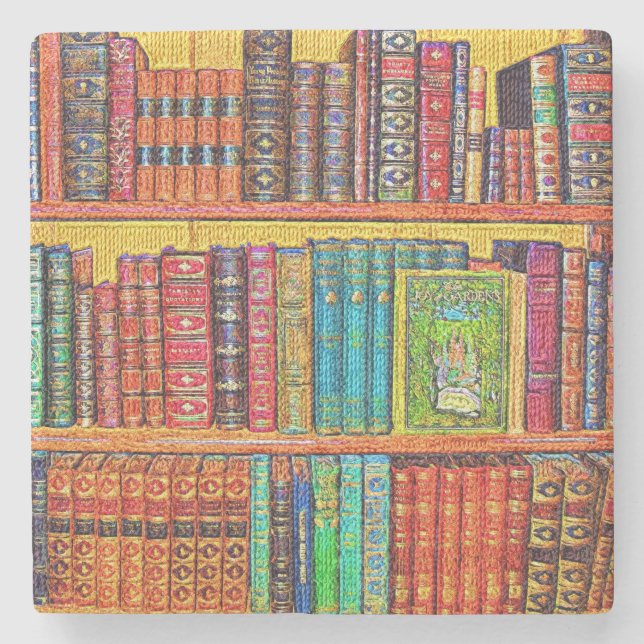 Library Books Stone Coaster (Front)