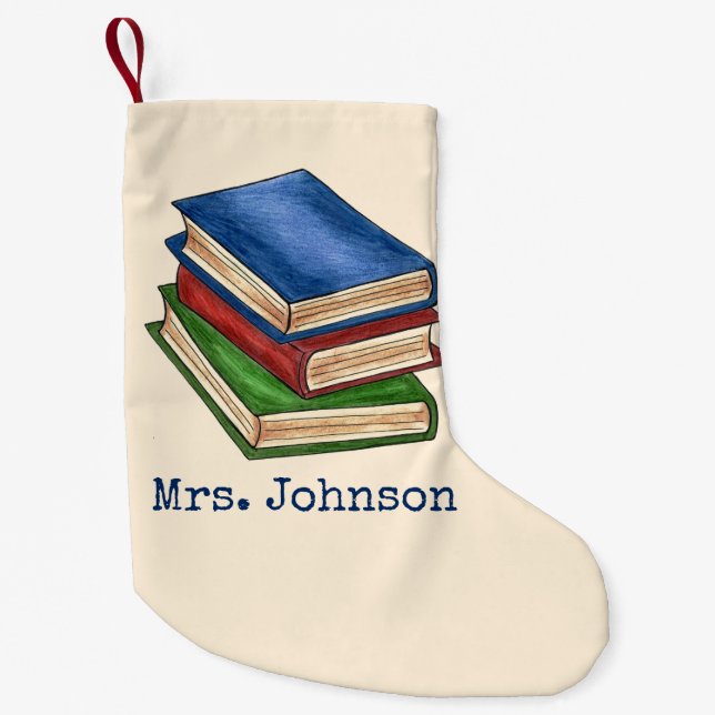 Library Books Teacher Librarian School Classroom Small Christmas Stocking (Front)