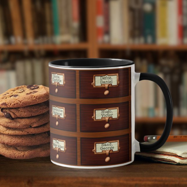 Library Books Wood Card Catalogue Drawers Reading Coffee Mug (Creator Uploaded)