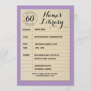 Library Card Book Birthday Party Vintage Invite