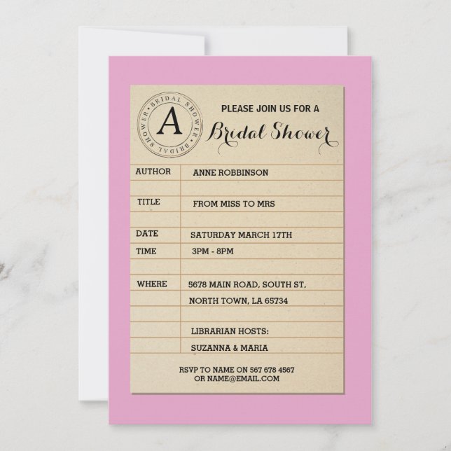 Library Card Book Bridal Shower Book Party Invite (Front)
