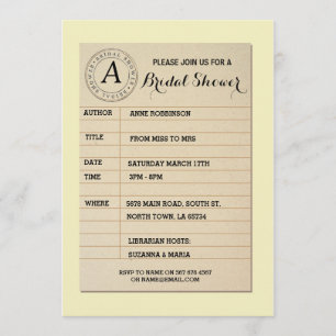 Library Card Book Bridal Shower Book Party Invite