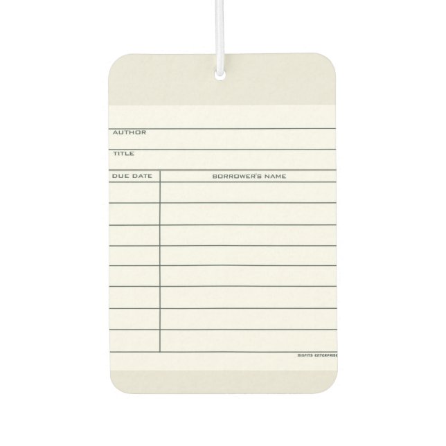 Library Card Car Freshener (Front)