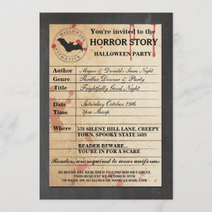 Library Card Form Halloween Story Party Invitation