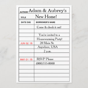 "Library Card" Housewarming Invitations