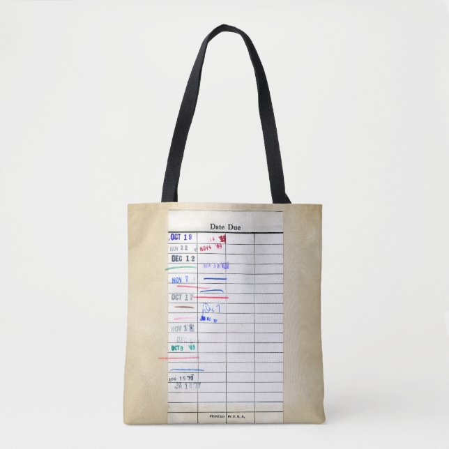 Library Card Retro Date Due Student Stamped Slip Tote Bag (Front)
